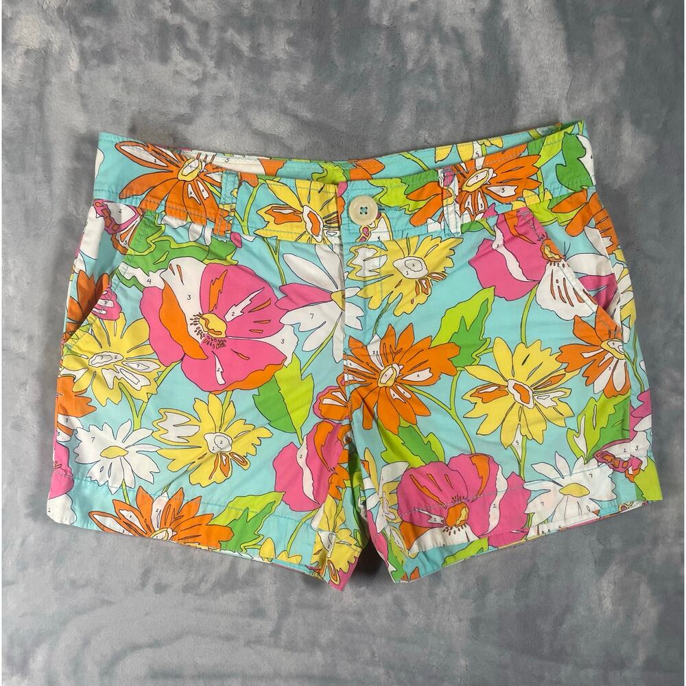 Lilli Pulitzer bright colorful floral shorts 2 beach vacation preppy lowrise y2k